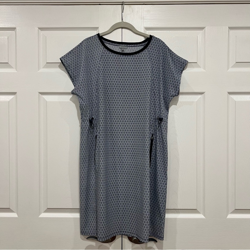 T by Talbots Zip Pocket Adjustable Waist Geometric Midi Dress Womens Size Large
